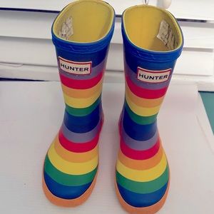 Hunter rain boots.